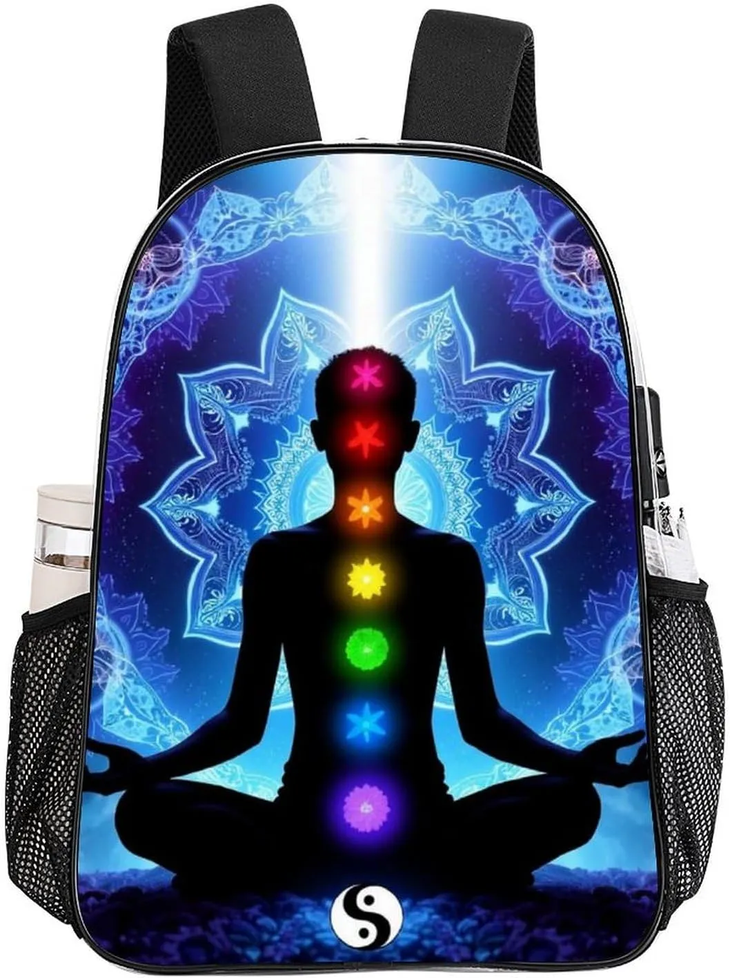 Men Women Transparent Nine Chakra Yoga Meditation Lotus Blue Mandala Daypack Big Capacity Shoulder Bag With Adjustable Shoulder Straps for Camping Travel Walking Cycling