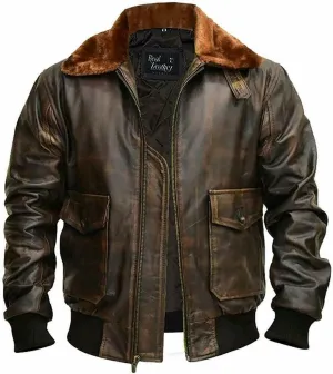 Men's A2 Jacket Flight Pilot Aviator G-1 Air Force Distressed Brown Genuine Bomber Leather Jacket