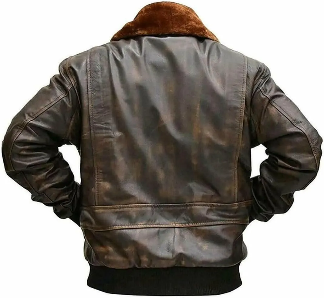 Men's A2 Jacket Flight Pilot Aviator G-1 Air Force Distressed Brown Genuine Bomber Leather Jacket