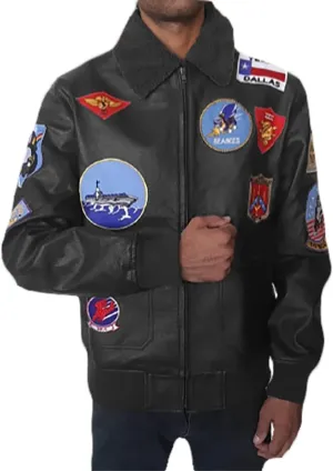 Men's Aviator Pilot Flying Cruise Patches Fur Collar Bomber Leather Lightweight Jacket2XS)