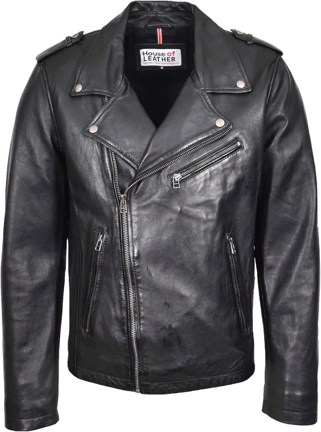 Men's Brando Biker Aviator Leather Jacket, Black, S