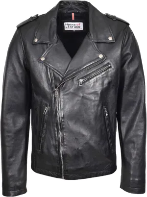 Men's Brando Biker Aviator Leather Jacket, Black, S