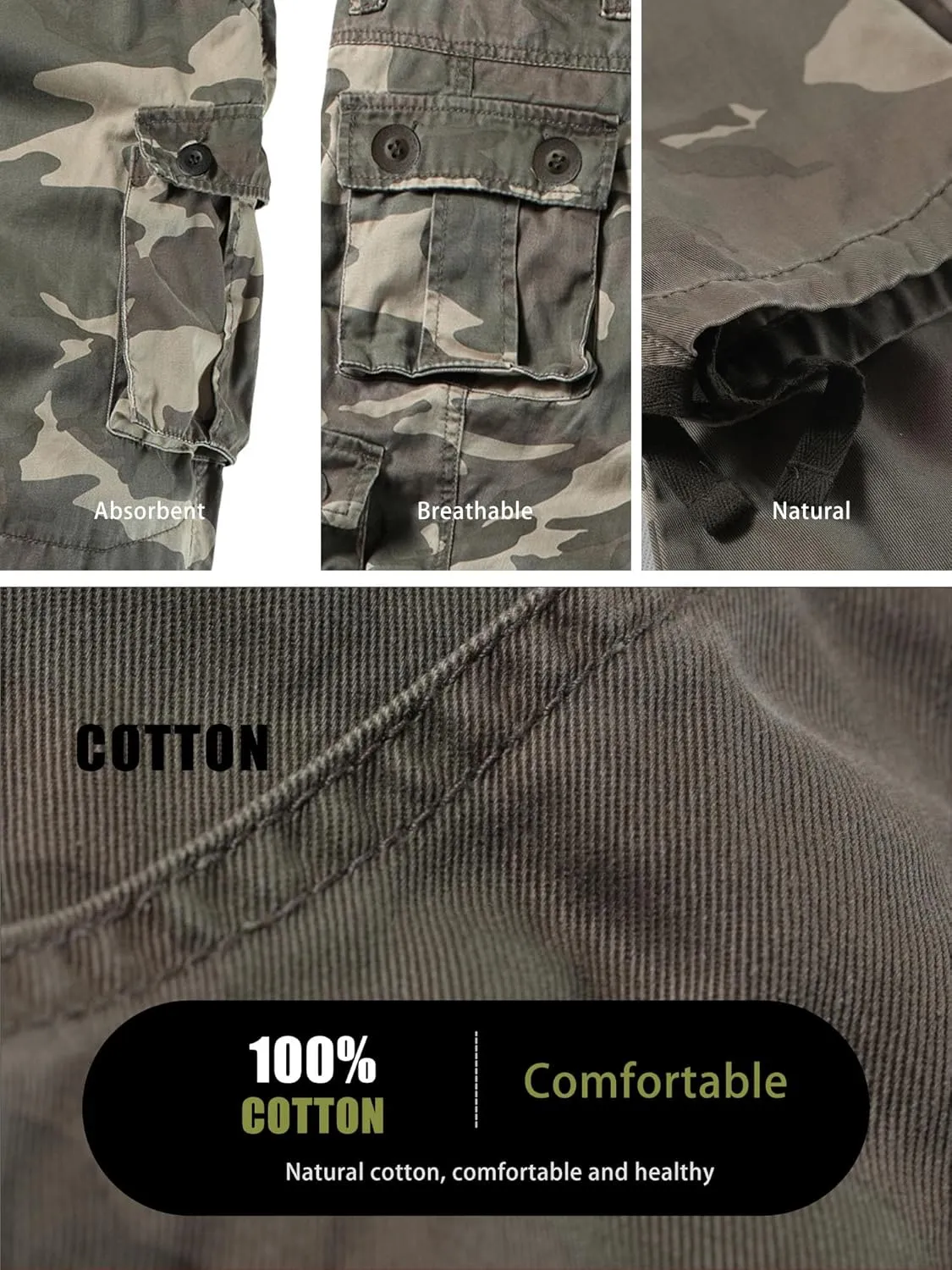 Men's Camo BDU Cargo Tactical Ripstop Casual Lightweight Baggy Combat 100% Cotton Pants with 8 Pockets(No Belt)