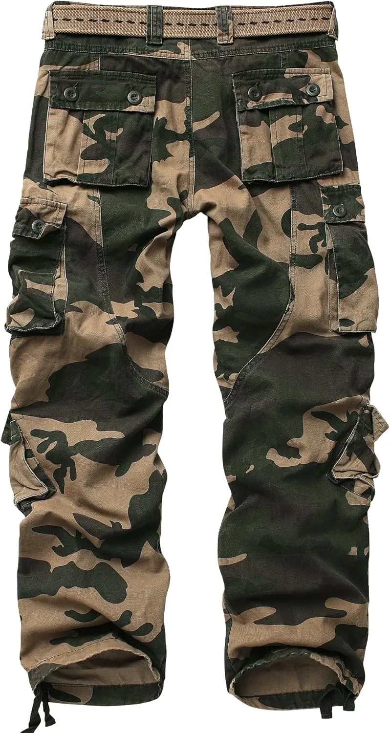 Men's Camo BDU Cargo Tactical Ripstop Casual Lightweight Baggy Combat 100% Cotton Pants with 8 Pockets(No Belt)