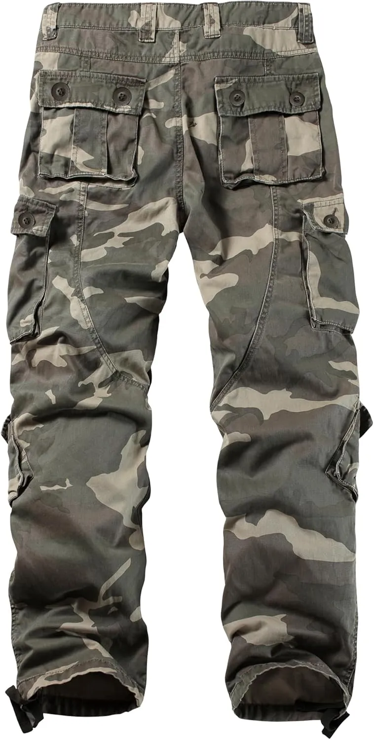 Men's Camo BDU Cargo Tactical Ripstop Casual Lightweight Baggy Combat 100% Cotton Pants with 8 Pockets(No Belt)