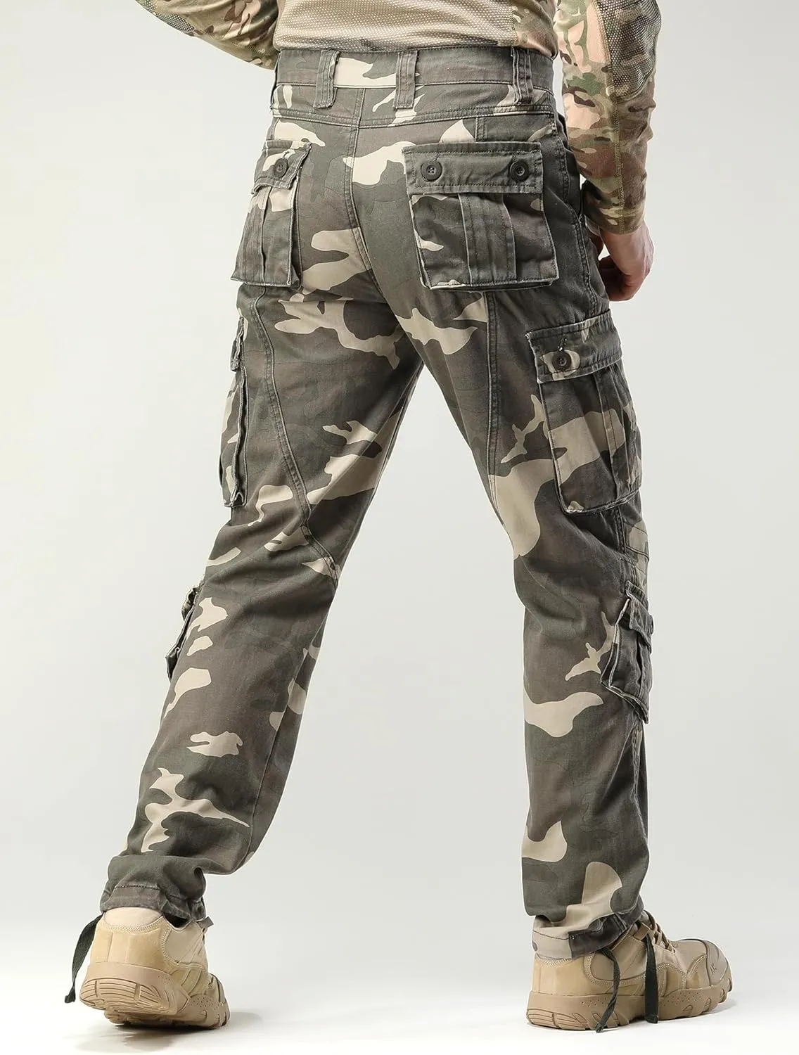 Men's Camo BDU Cargo Tactical Ripstop Casual Lightweight Baggy Combat 100% Cotton Pants with 8 Pockets(No Belt)