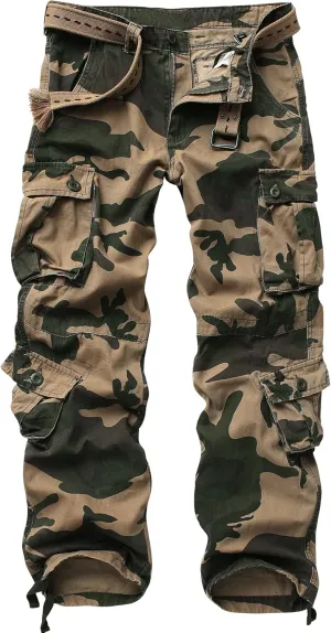 Men's Camo BDU Cargo Tactical Ripstop Casual Lightweight Baggy Combat 100% Cotton Pants with 8 Pockets(No Belt)
