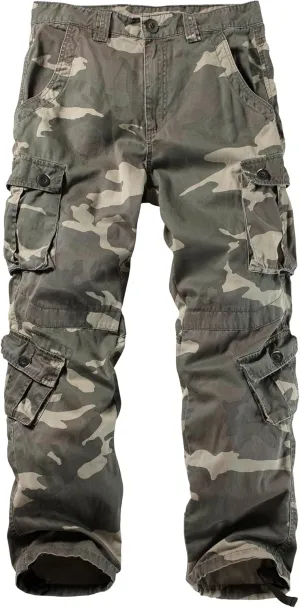 Men's Camo BDU Cargo Tactical Ripstop Casual Lightweight Baggy Combat 100% Cotton Pants with 8 Pockets(No Belt)