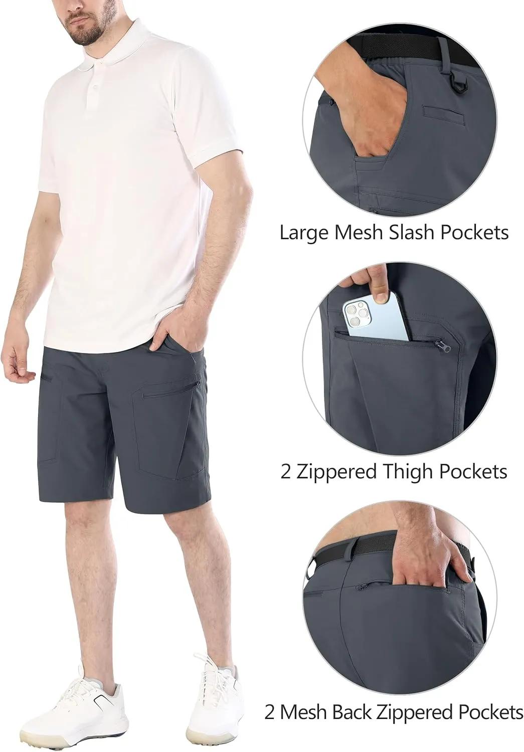Mens Cargo Hiking Shorts Water Resistant Quick Dry Lightweight Breathable Tactical Shorts with Nylon Belt