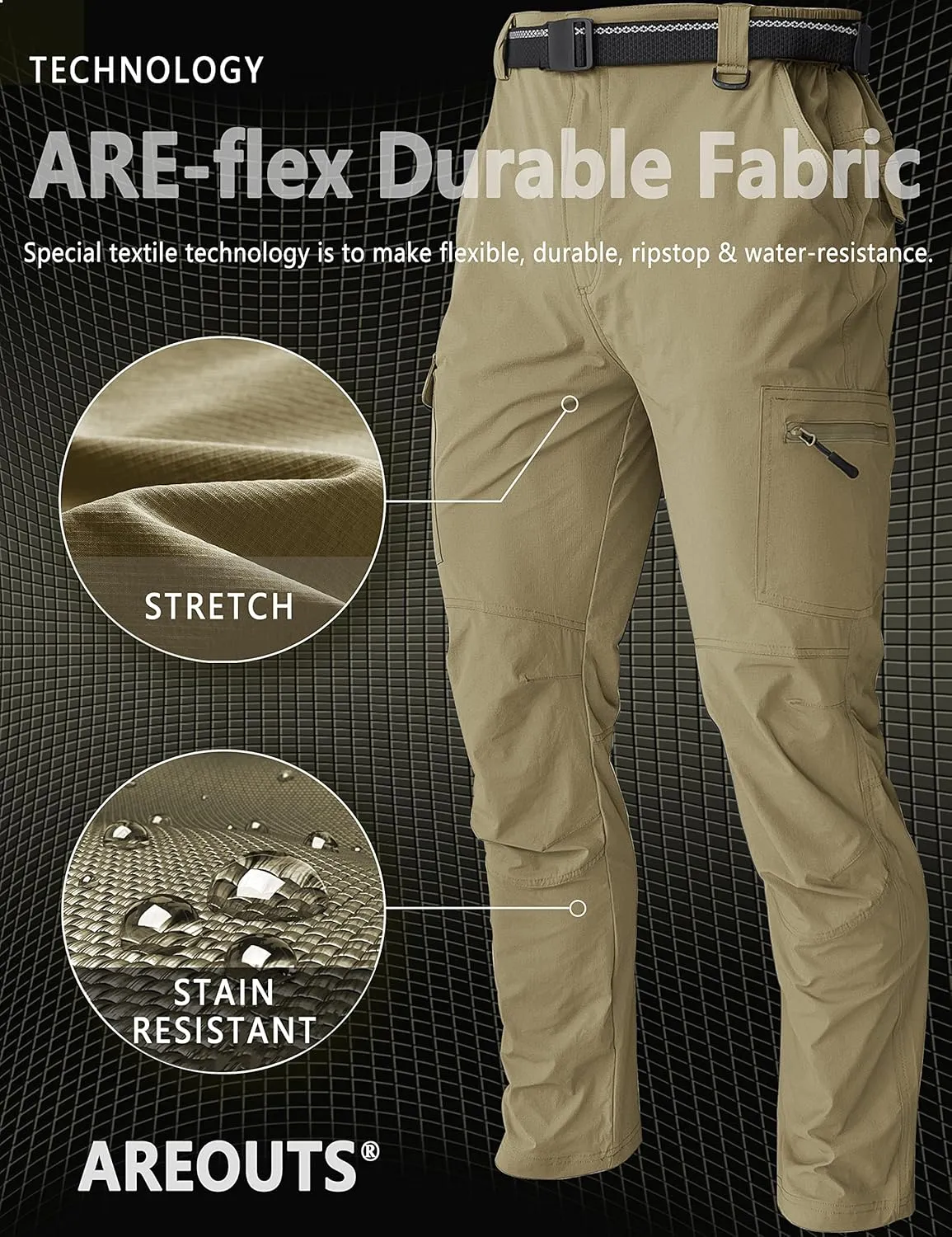 Men's Cargo Work Hiking Pants Lightweight Water Resistant Quick Dry Fishing Travel Camping Outdoor Breathable Multi Pockets