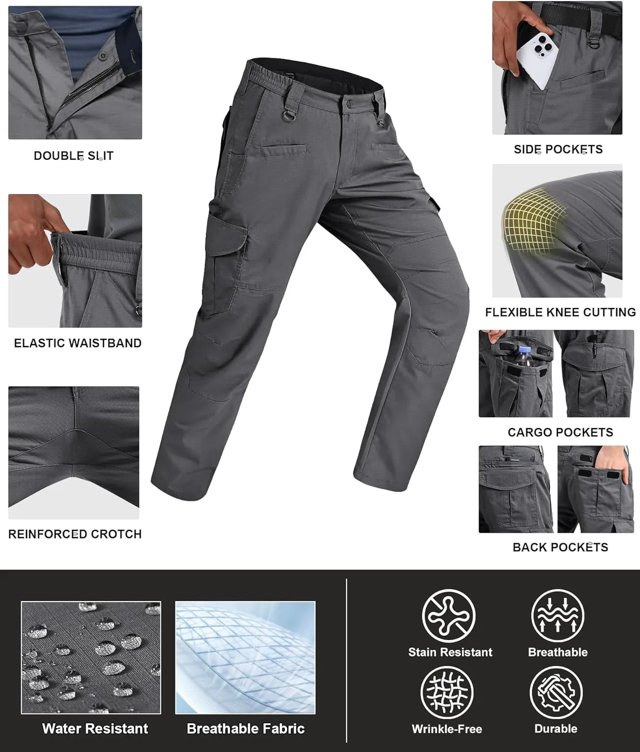 Men's Cargo Work Pants Ripstop Water Resistant Hiking Tactical Military Army Pants with Multi Pockets