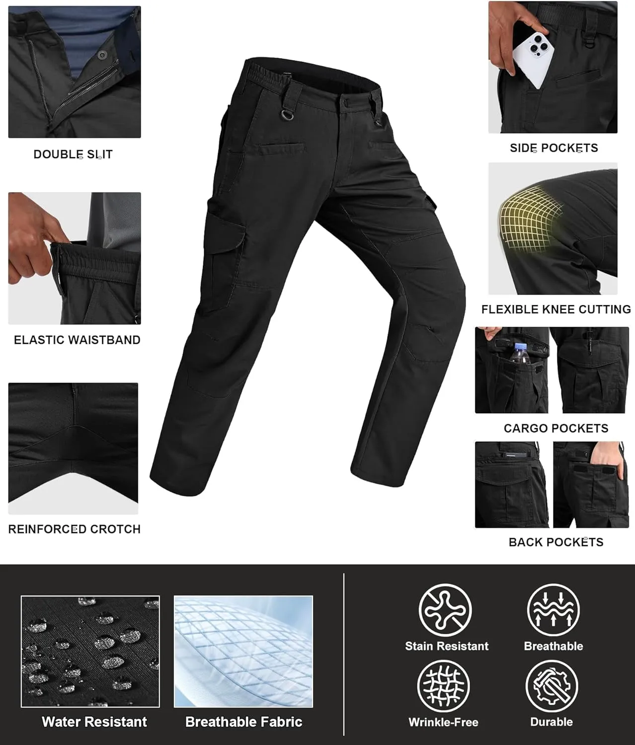 Men's Cargo Work Pants Ripstop Water Resistant Hiking Tactical Military Army Pants with Multi Pockets