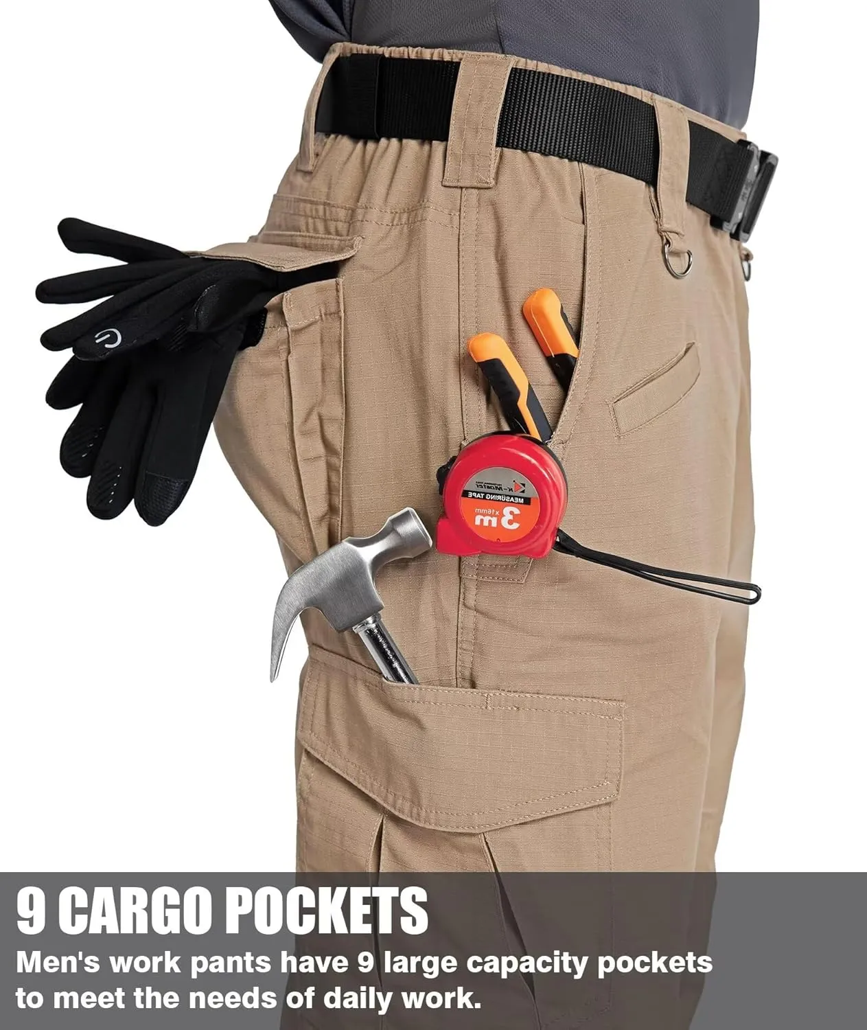 Men's Cargo Work Pants Ripstop Water Resistant Hiking Tactical Military Army Pants with Multi Pockets