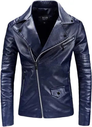 Men`s Casual Slim Fit Rider Trucker PU Faux Leather Jacket