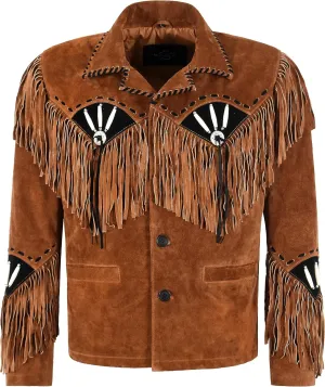 Men's Classic Western Style Cowboy Fringe American Native Suede Leather Jacket 7740
