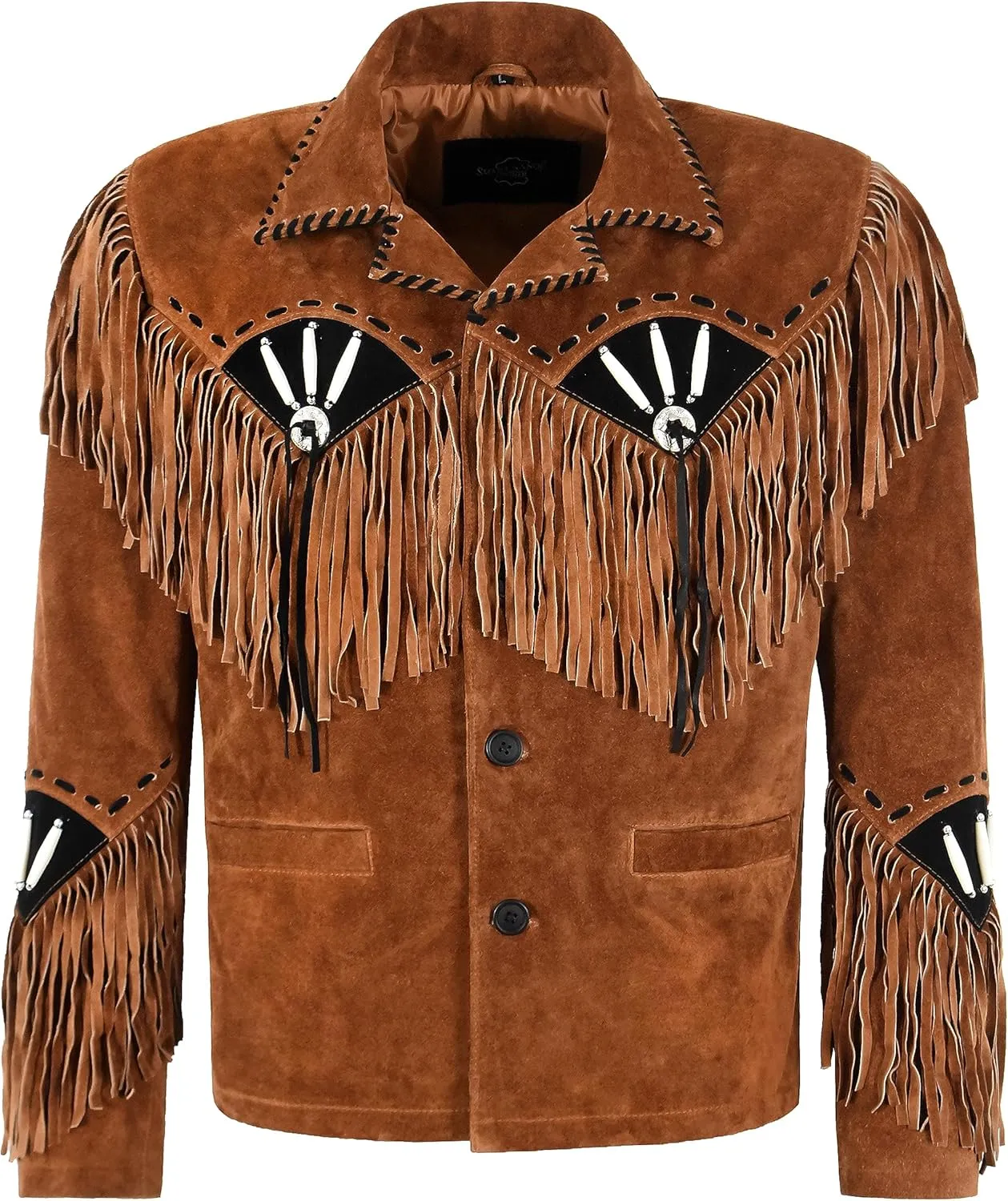 Men's Classic Western Style Cowboy Fringe American Native Suede Leather Jacket 7740