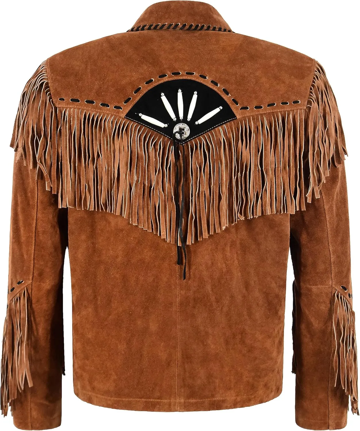 Men's Classic Western Style Cowboy Fringe American Native Suede Leather Jacket 7740