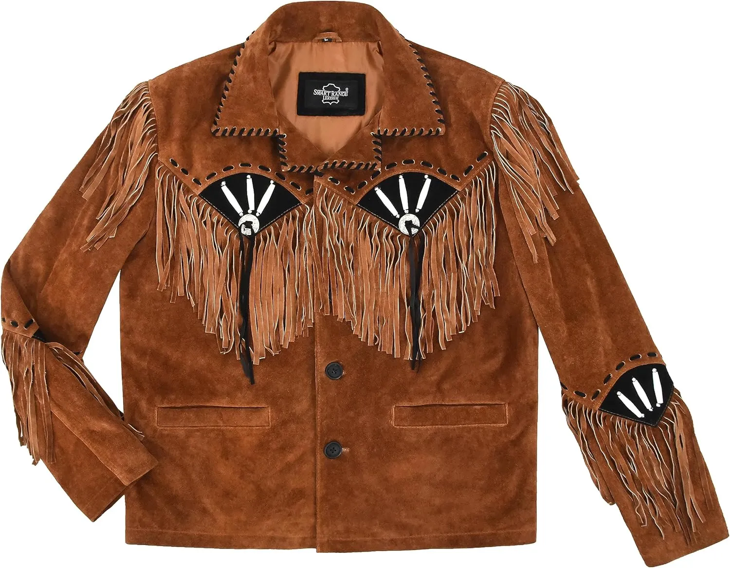 Men's Classic Western Style Cowboy Fringe American Native Suede Leather Jacket 7740