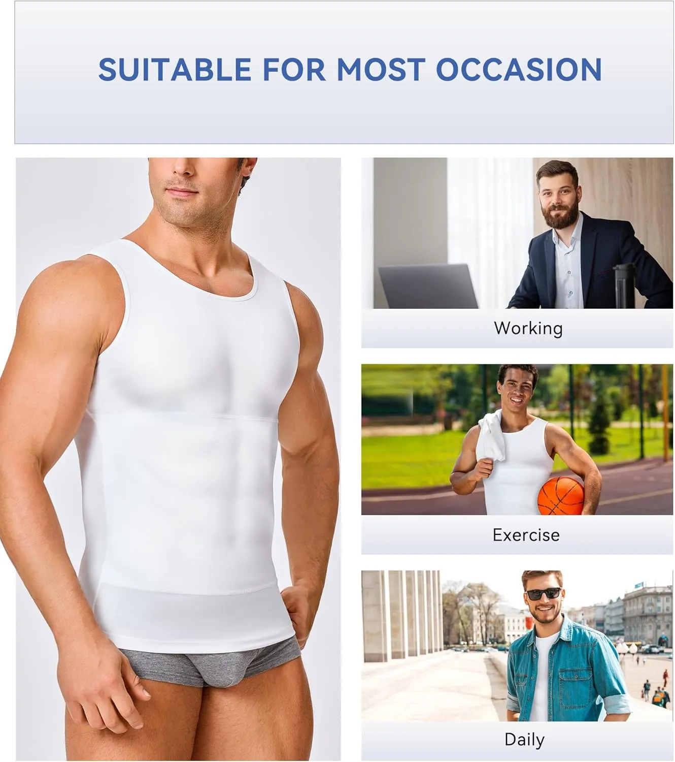 Mens Compression Shirt Slimming Body Shaper Vest Workout Tank Tops Abs Abdomen Undershirts