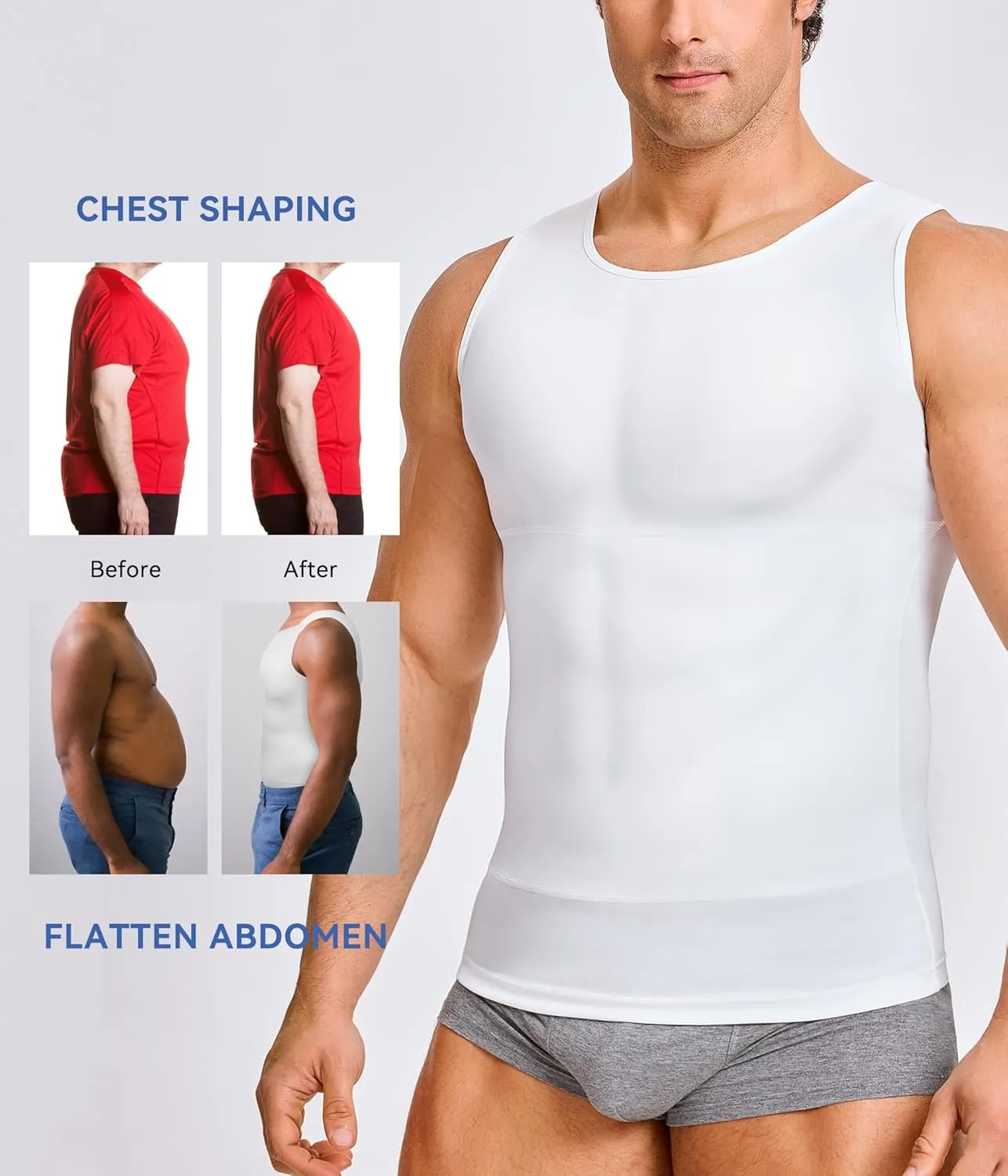 Mens Compression Shirt Slimming Body Shaper Vest Workout Tank Tops Abs Abdomen Undershirts