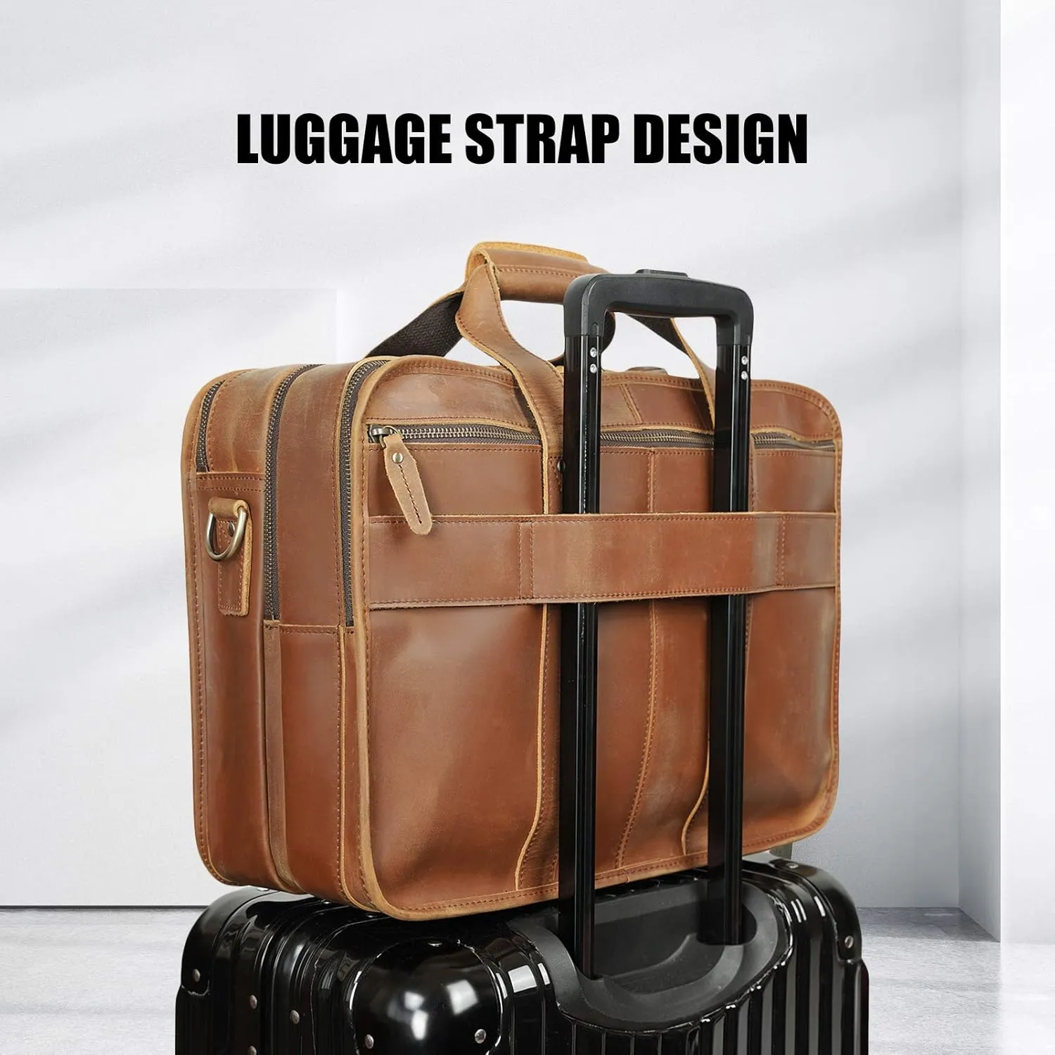 Men's Full Grain Leather Briefcase Large 17 Inch Business Travel Laptop Messenger Bag Tote with YKK Metal Zippers