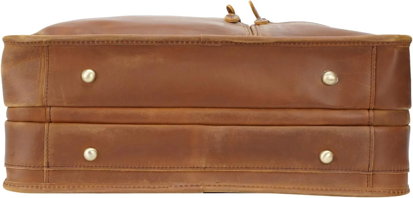 Men's Full Grain Leather Briefcase Large 17 Inch Business Travel Laptop Messenger Bag Tote with YKK Metal Zippers