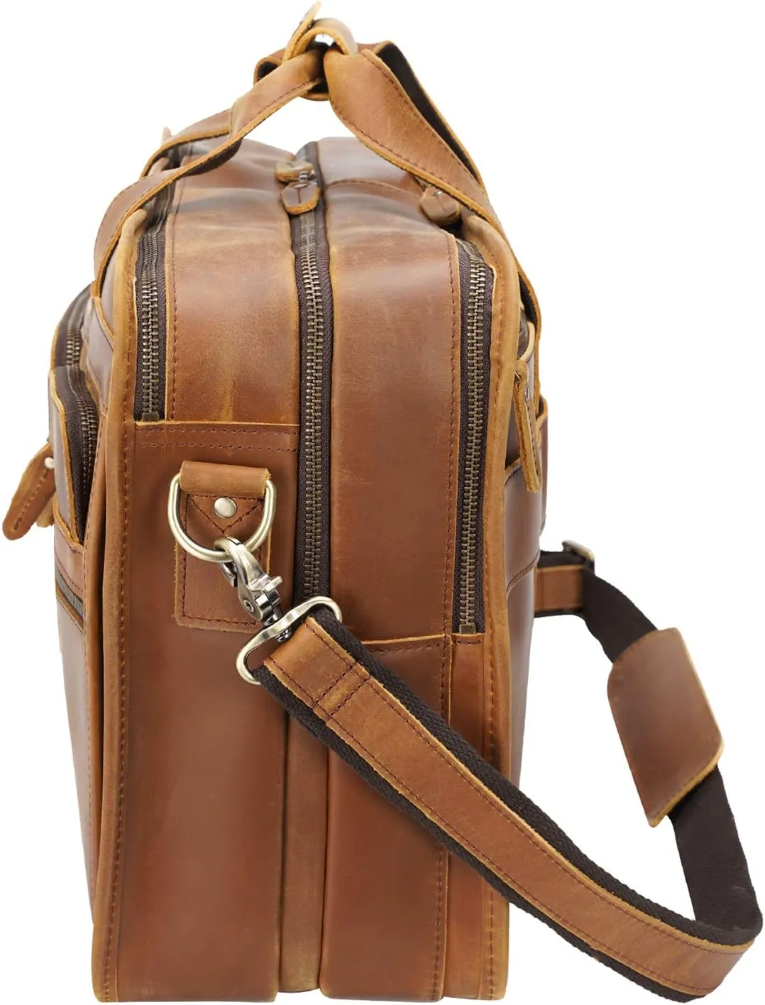 Men's Full Grain Leather Briefcase Large 17 Inch Business Travel Laptop Messenger Bag Tote with YKK Metal Zippers