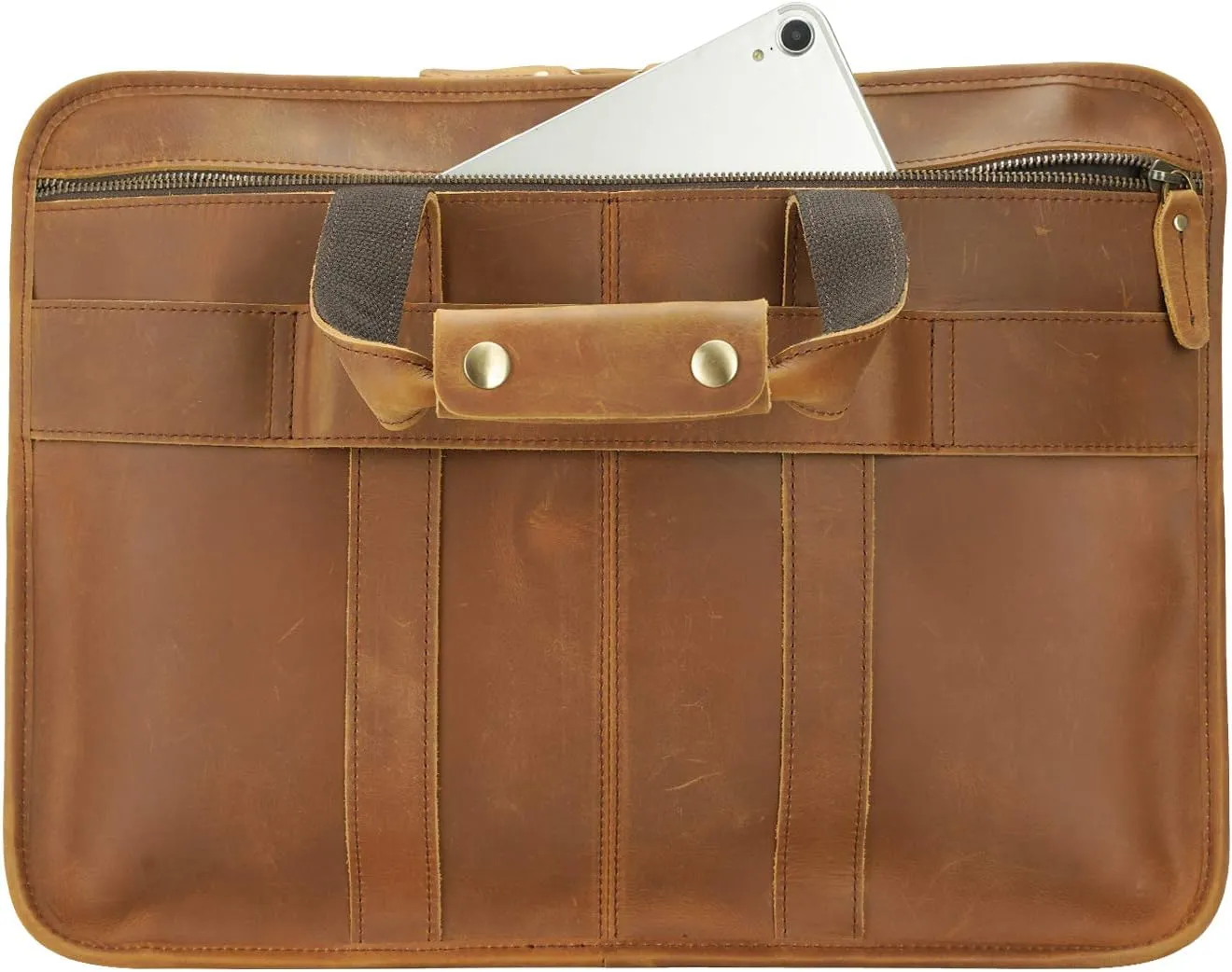 Men's Full Grain Leather Briefcase Large 17 Inch Business Travel Laptop Messenger Bag Tote with YKK Metal Zippers