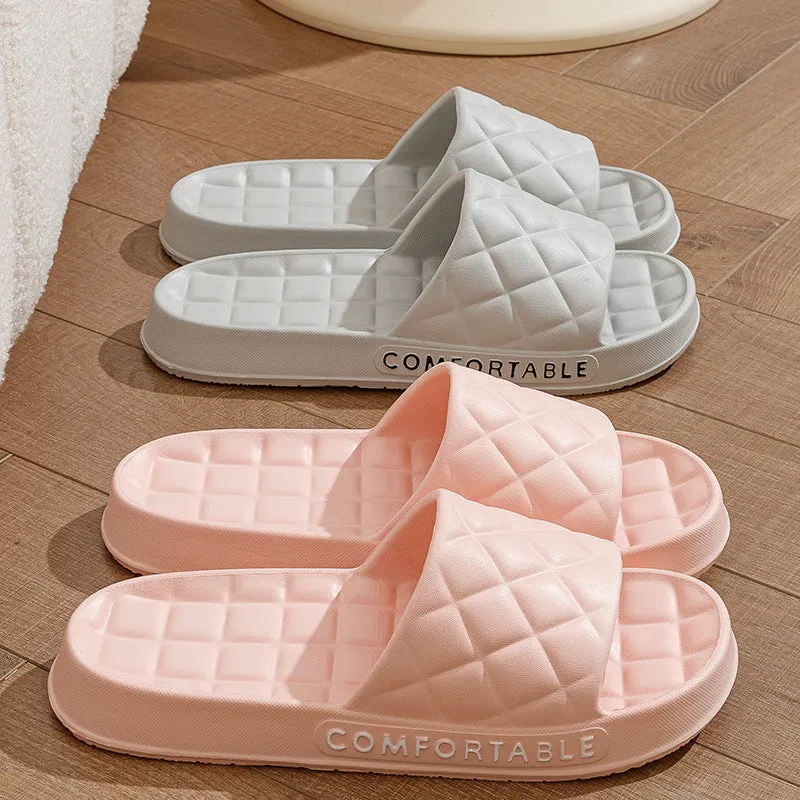 Men'S Home Slippers with Plaid Design Soft-Soled Silent Indoor Floor Bathing Slippers Women House Shoes Summer