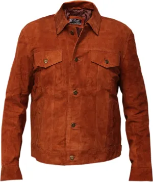 Mens Hugh Jackman Brown Real Suede Leather Trucker Jacket