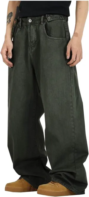 Men's Jeans Baggy Pants Y2K Hip Hop Straight Leg Jeans Casual Jeans Loose Fit Vintage Denim Pants with Pocket