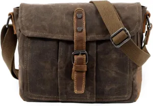Mens Messenger Bag Waterproof Canvas Leather Bag 10 Inch Vintage Waxed Crossbody Bag