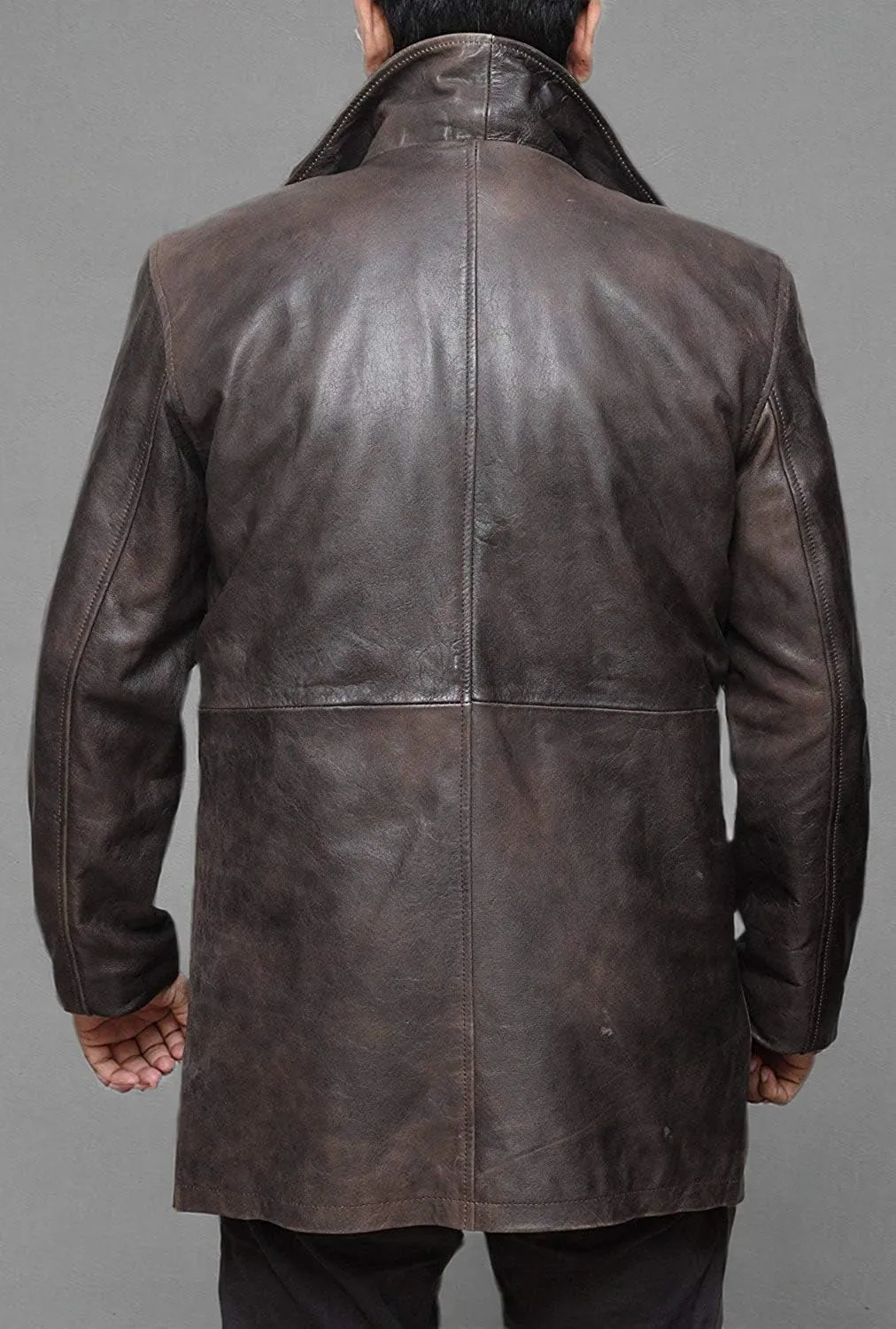 Mens Military Type Lambskin Leather Trench Coat