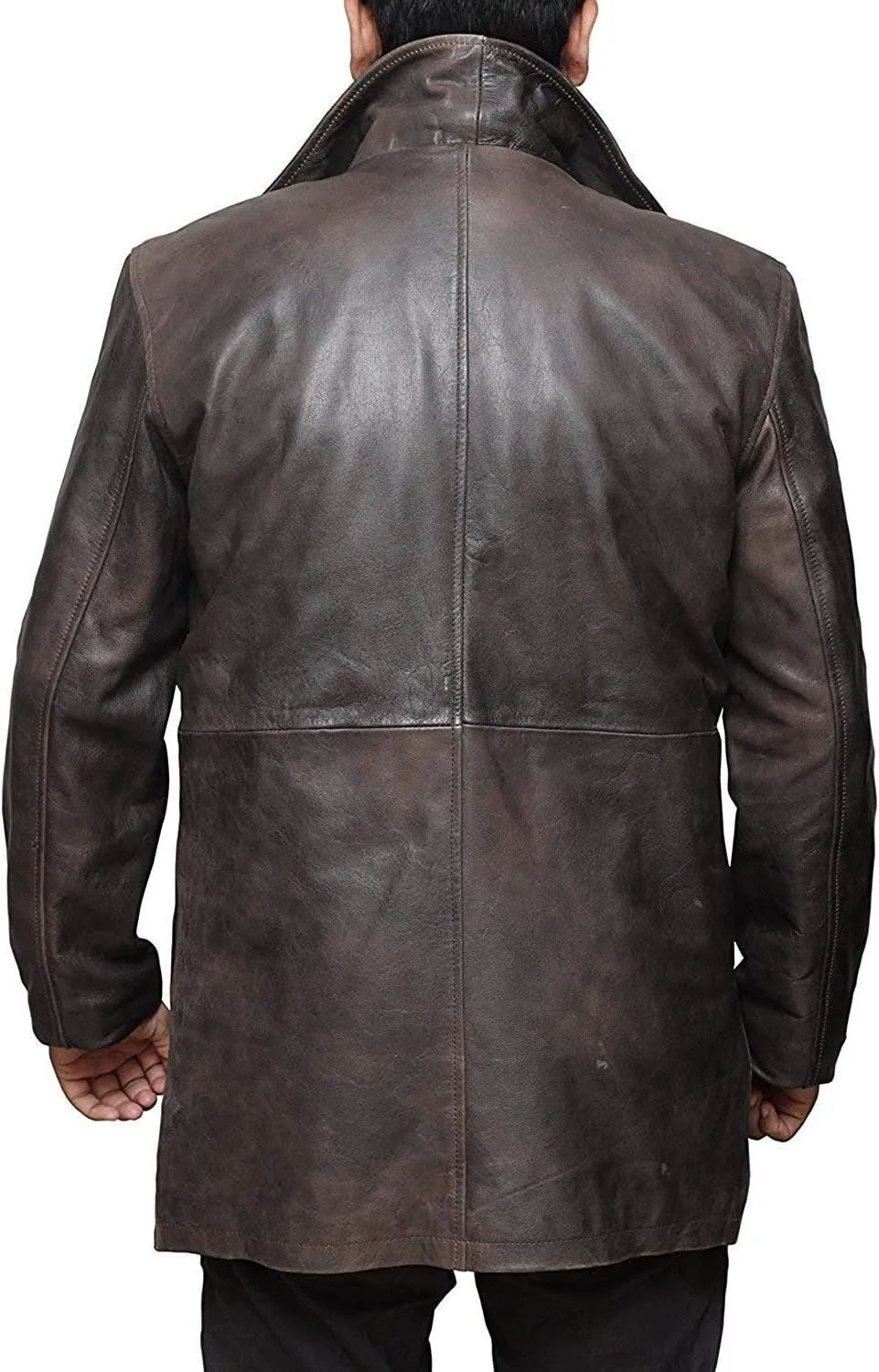 Mens Military Type Lambskin Leather Trench Coat