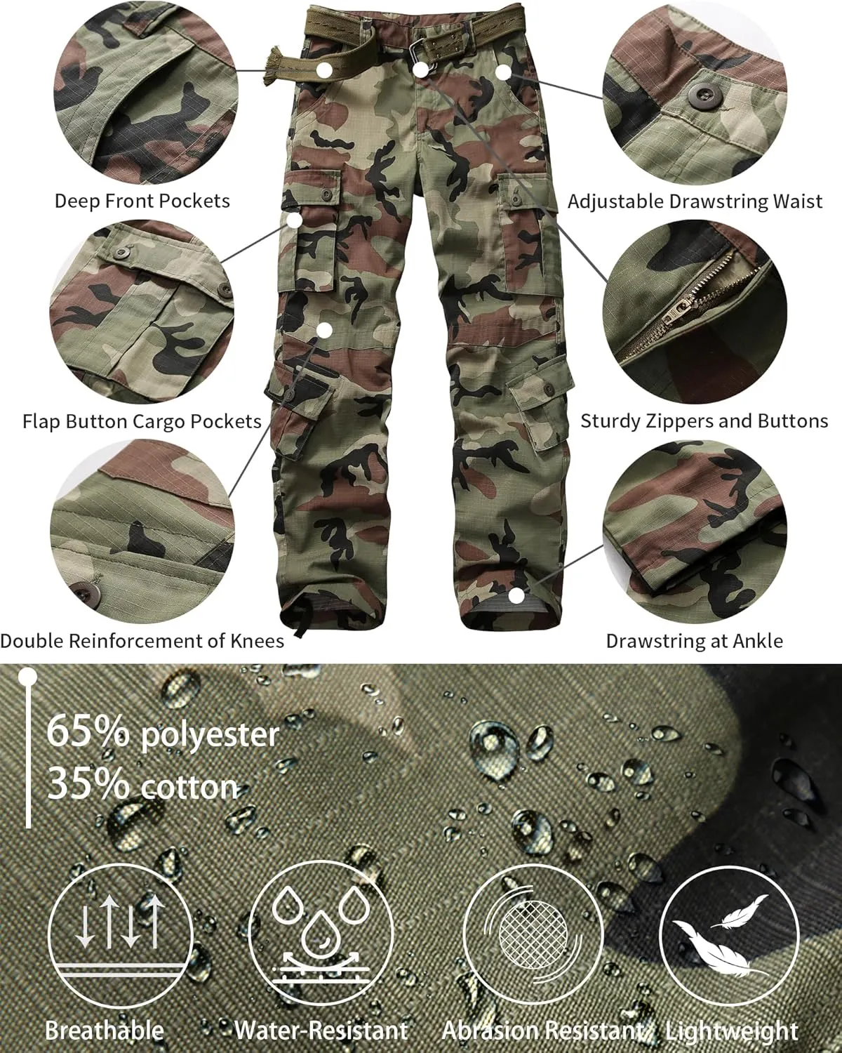 Men's Outdoor Hiking Pants, Tactical Pants Lightweight Casual Work Ripstop Cargo Pants for Men with Pockets