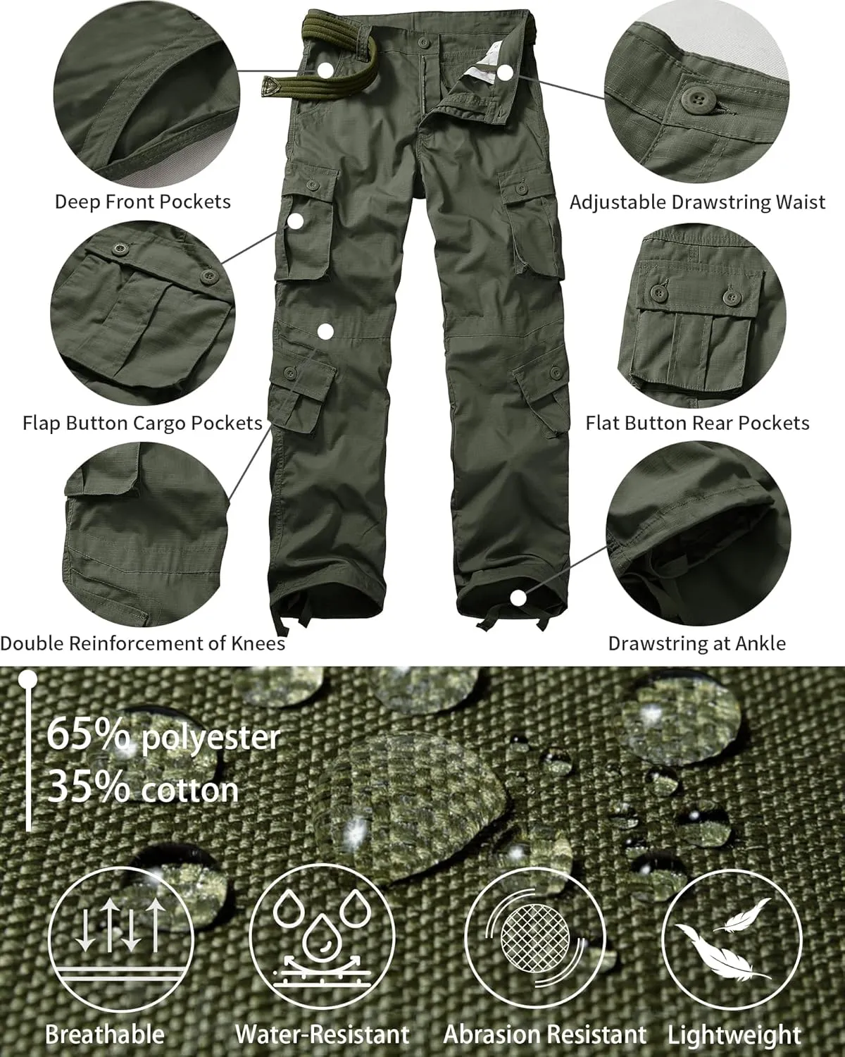 Men's Outdoor Hiking Pants, Tactical Pants Lightweight Casual Work Ripstop Cargo Pants for Men with Pockets