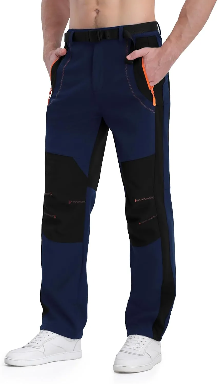 Mens Snow Ski Pants Fleece Lined Hiking Pants Water Resistant Winter Cargo Pants for Camping Fishing Outdoor