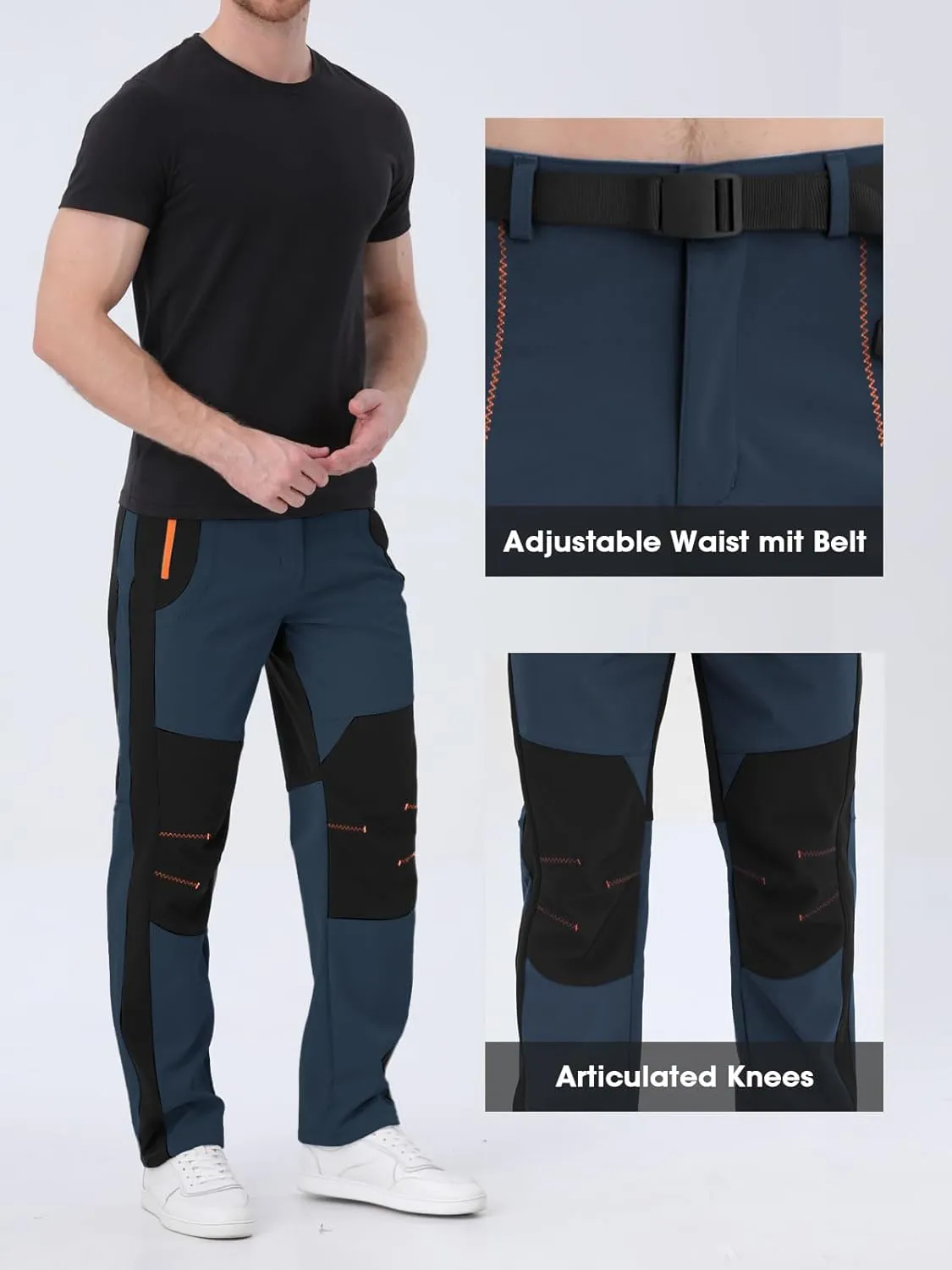 Mens Snow Ski Pants Fleece Lined Hiking Pants Water Resistant Winter Cargo Pants for Camping Fishing Outdoor