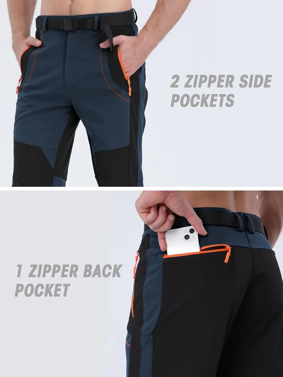 Mens Snow Ski Pants Fleece Lined Hiking Pants Water Resistant Winter Cargo Pants for Camping Fishing Outdoor