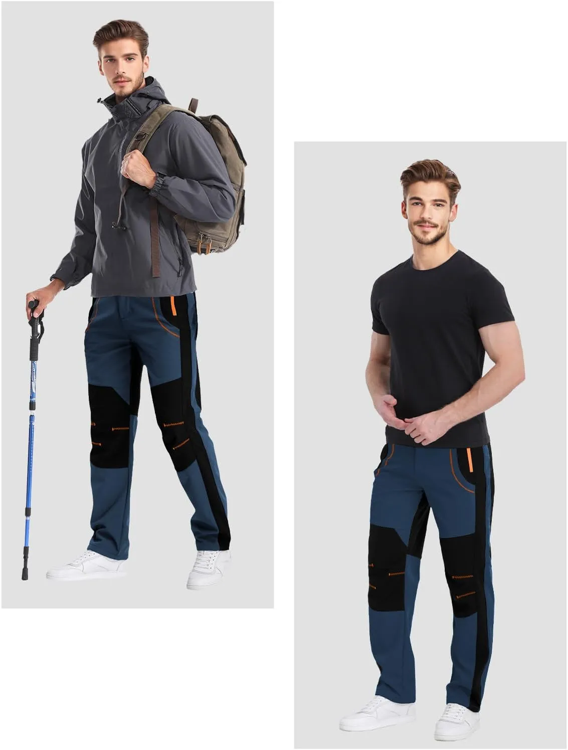 Mens Snow Ski Pants Fleece Lined Hiking Pants Water Resistant Winter Cargo Pants for Camping Fishing Outdoor