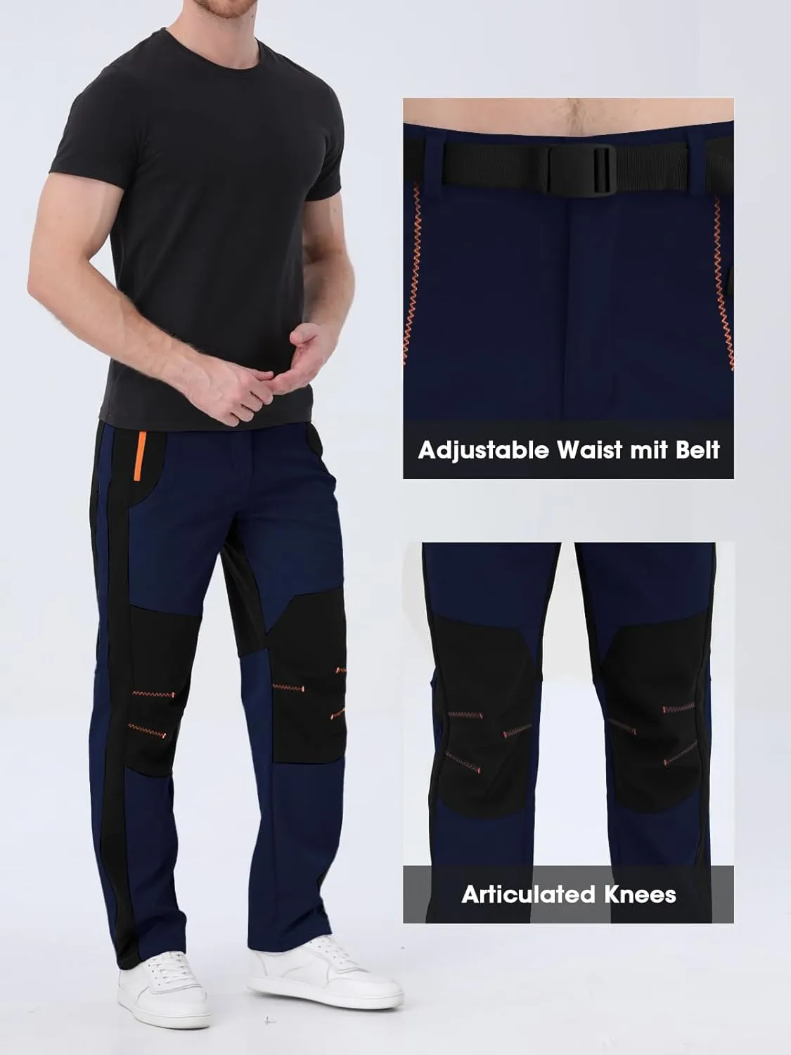 Mens Snow Ski Pants Fleece Lined Hiking Pants Water Resistant Winter Cargo Pants for Camping Fishing Outdoor