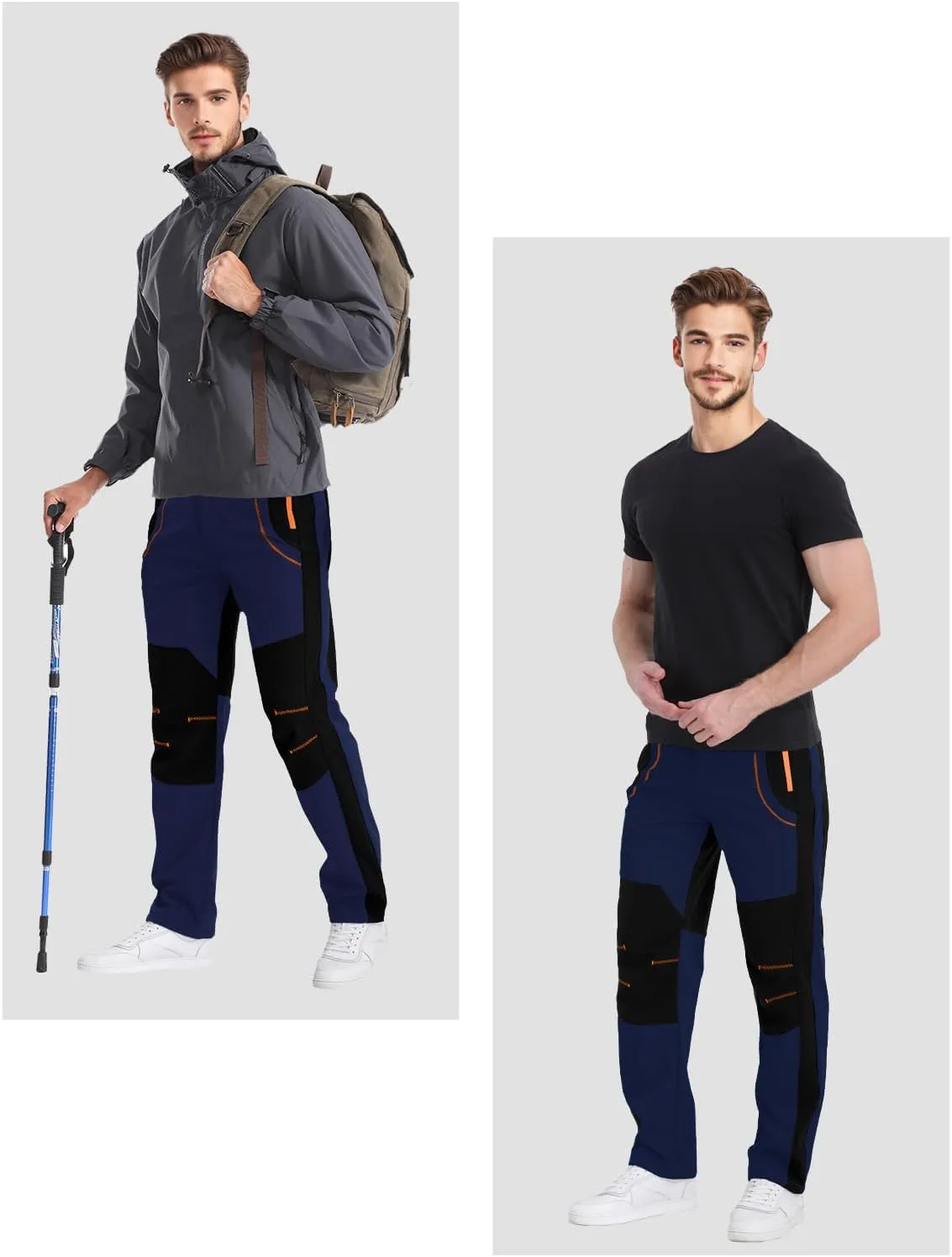 Mens Snow Ski Pants Fleece Lined Hiking Pants Water Resistant Winter Cargo Pants for Camping Fishing Outdoor