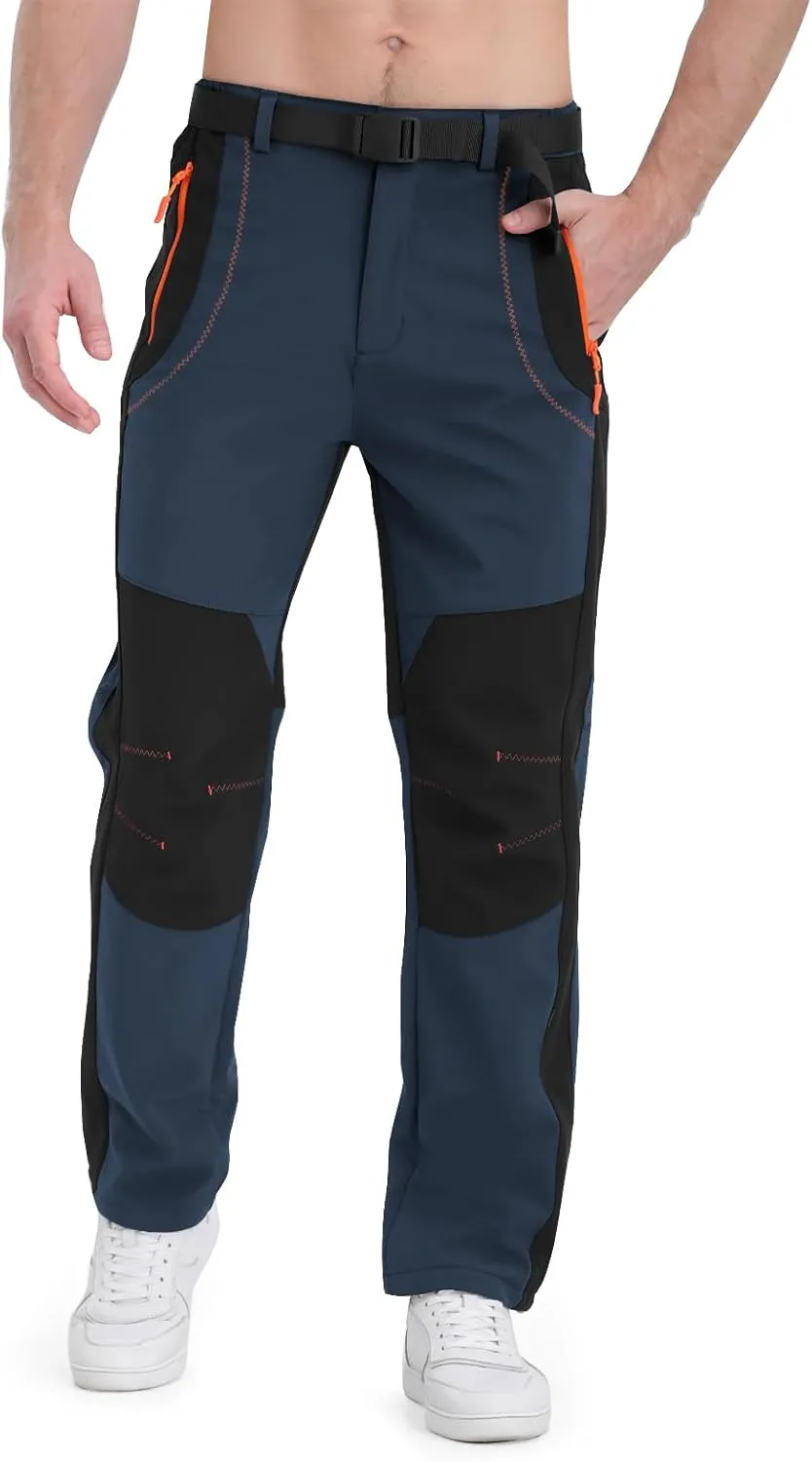Mens Snow Ski Pants Fleece Lined Hiking Pants Water Resistant Winter Cargo Pants for Camping Fishing Outdoor