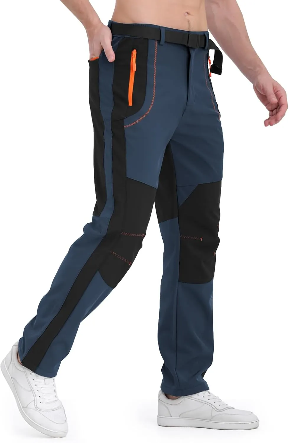 Mens Snow Ski Pants Fleece Lined Hiking Pants Water Resistant Winter Cargo Pants for Camping Fishing Outdoor