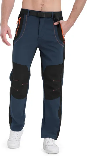 Mens Snow Ski Pants Fleece Lined Hiking Pants Water Resistant Winter Cargo Pants for Camping Fishing Outdoor