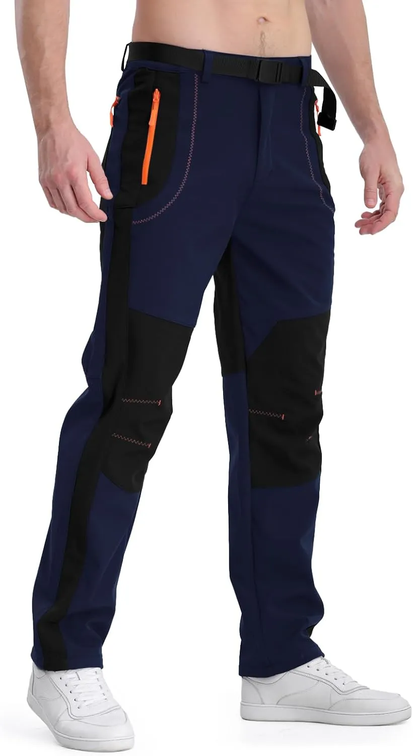 Mens Snow Ski Pants Fleece Lined Hiking Pants Water Resistant Winter Cargo Pants for Camping Fishing Outdoor