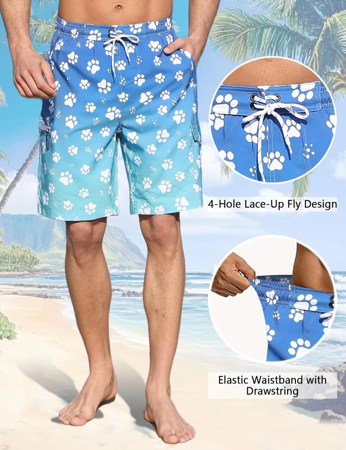 Mens Swim Trunks with Compression Liner 9 Inch Swim Shorts Bathing Suits Quick Dry Hiking Cargo Shorts with Zipper Pocket