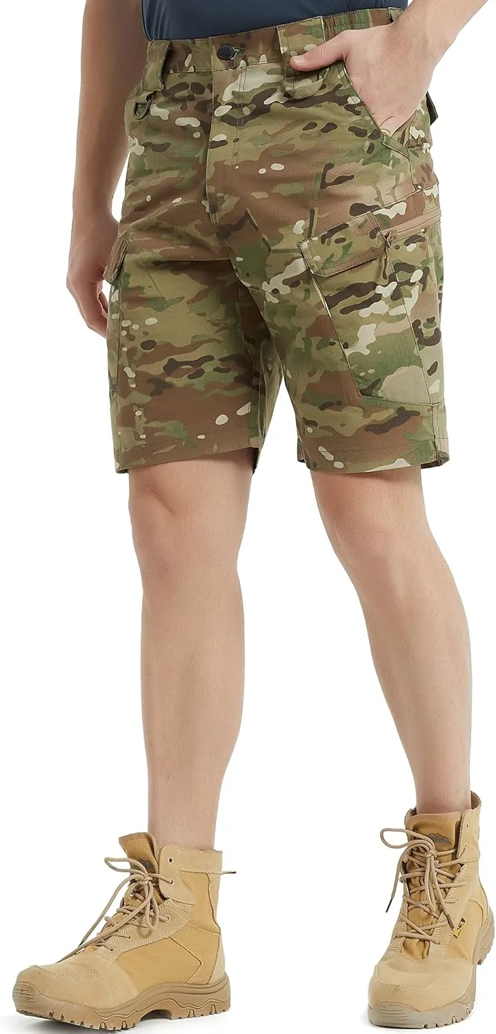 Men's Tactical Cargo Shorts 9.5 Inches Waterproof Ripstop Elastic Waist BDU Hiking Shorts Work
