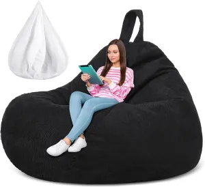 Meonum 61.4 x 54 Inch Giant Bean Bag Chair Cover (No Filler) for Kids Stuffed Storage Bean Bag Chair Cover with Inner Liners Christmas Gift for Easy Cleaning Bean Bag for Organizing(Black)