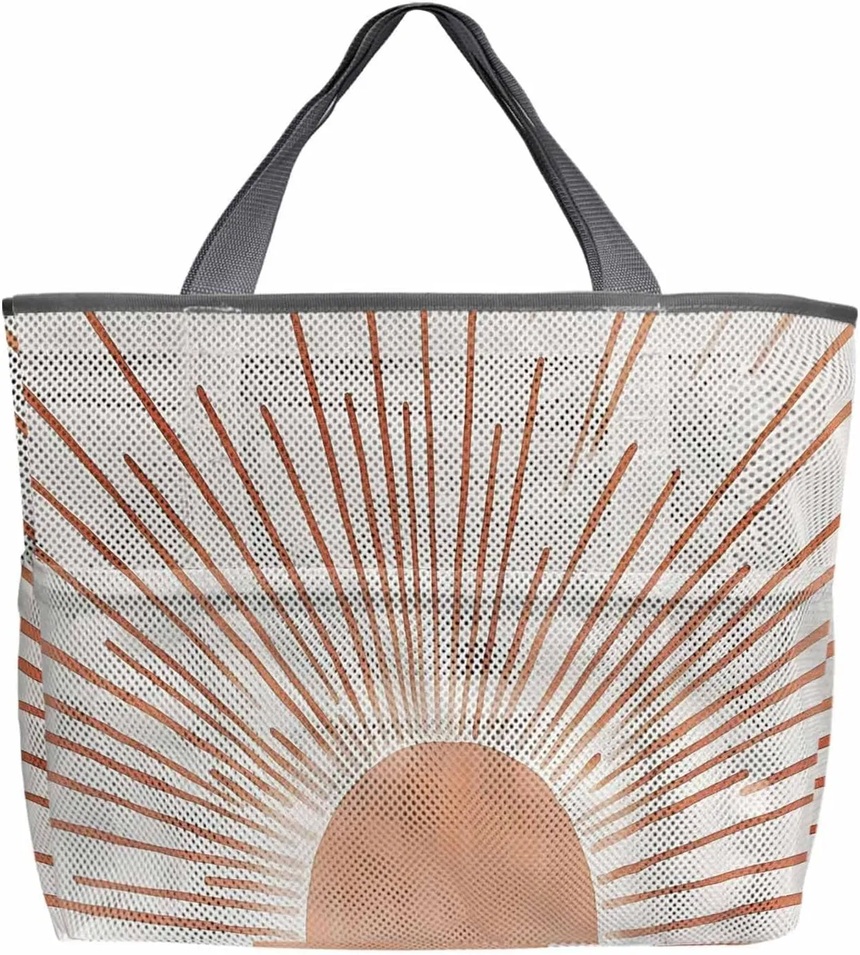 Mesh Beach Bag Oversized Tote Bags for Women Boho Sun Arch Orange Stripe Large Travel Pool Bags with 8 Pockets